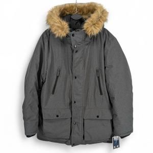 Club Room Men's Parka Coat Removeable Faux Fur-Hood Jacket Gray Large